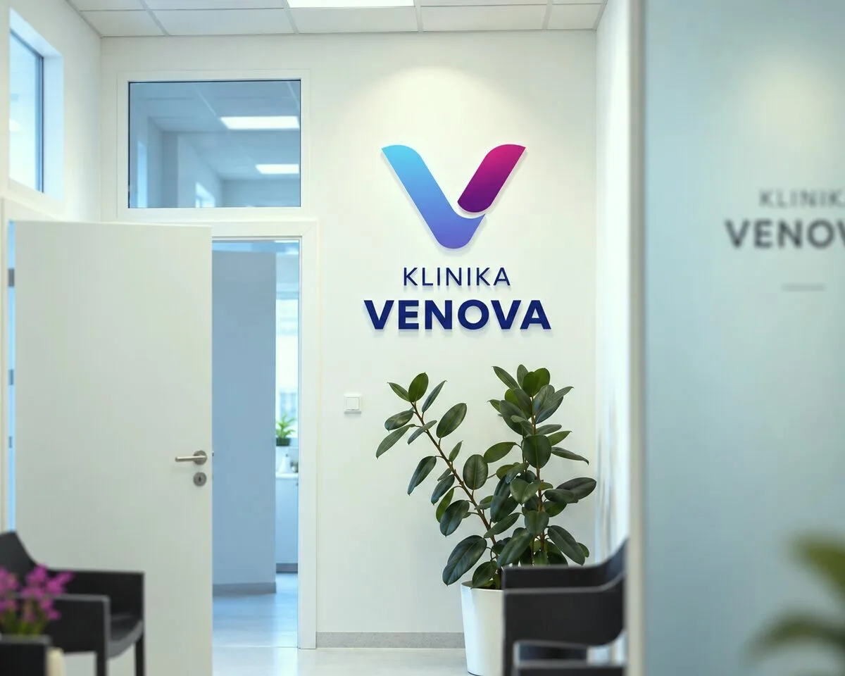 Venova waiting room in Prague 3 with the clinic logo